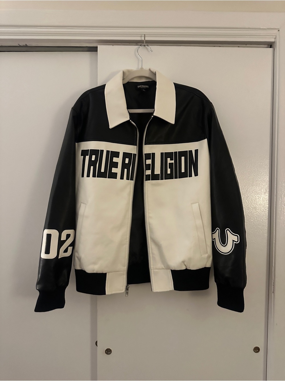 True Religion Black & White Leather Jacket